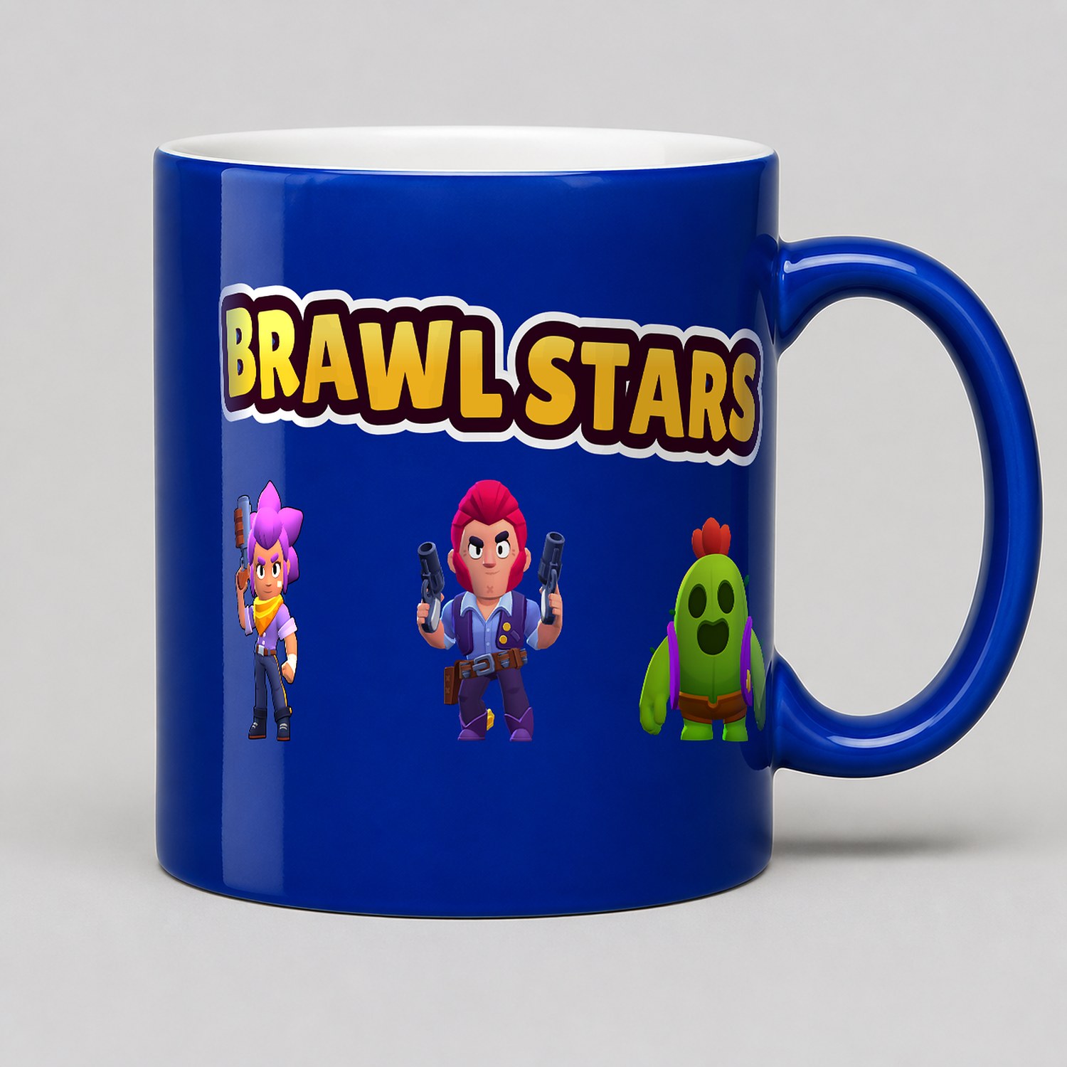 White mug with Luca's brawler card